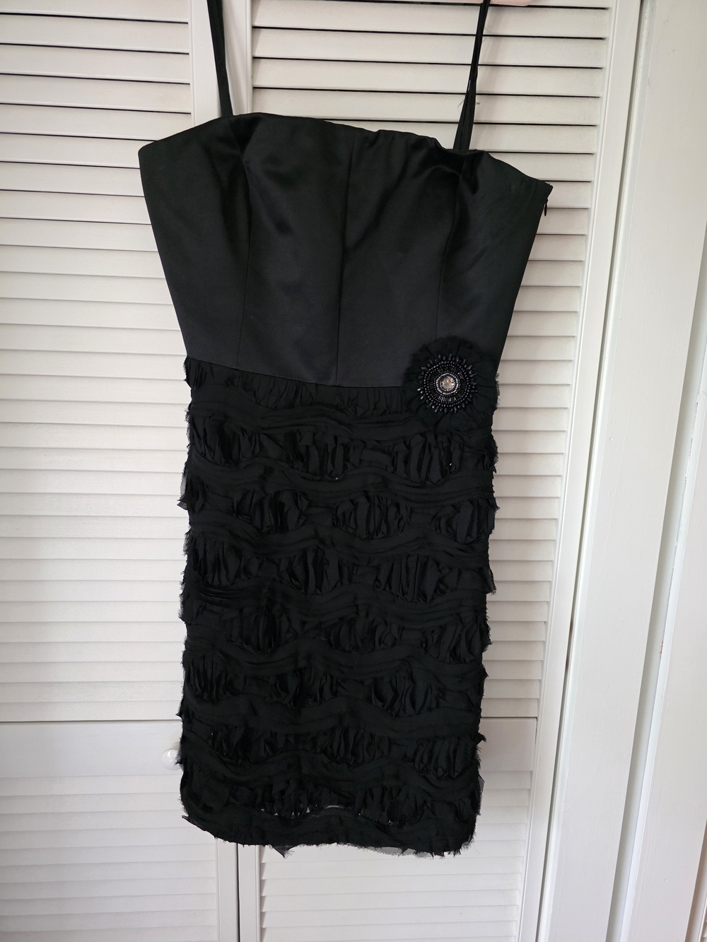 Tahari Strapless Dress with Brooch Accent